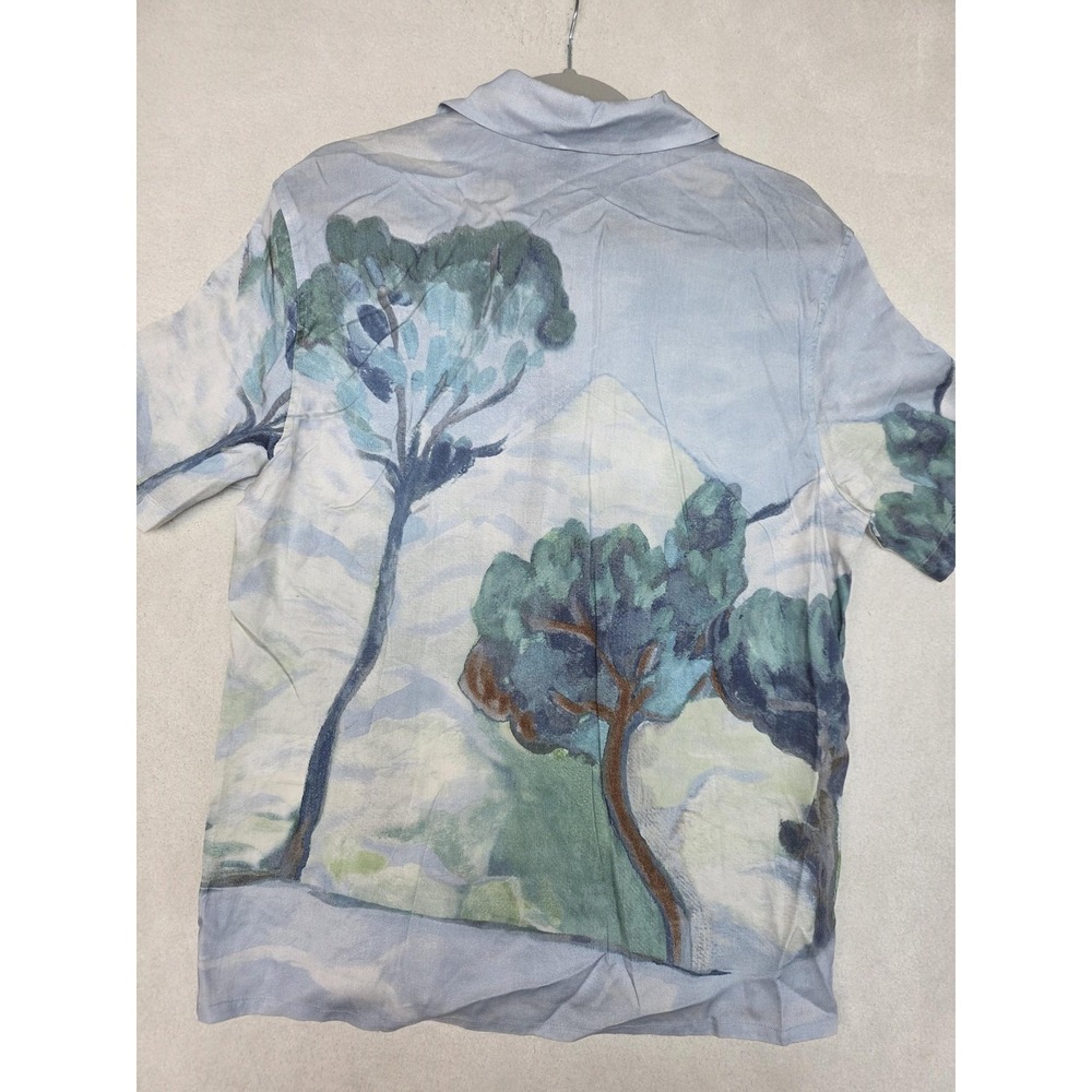 H&M Men's Regular Fit Button Up Shirt Small Tree Print Lyocell Blue Green - Picture 4 of 7